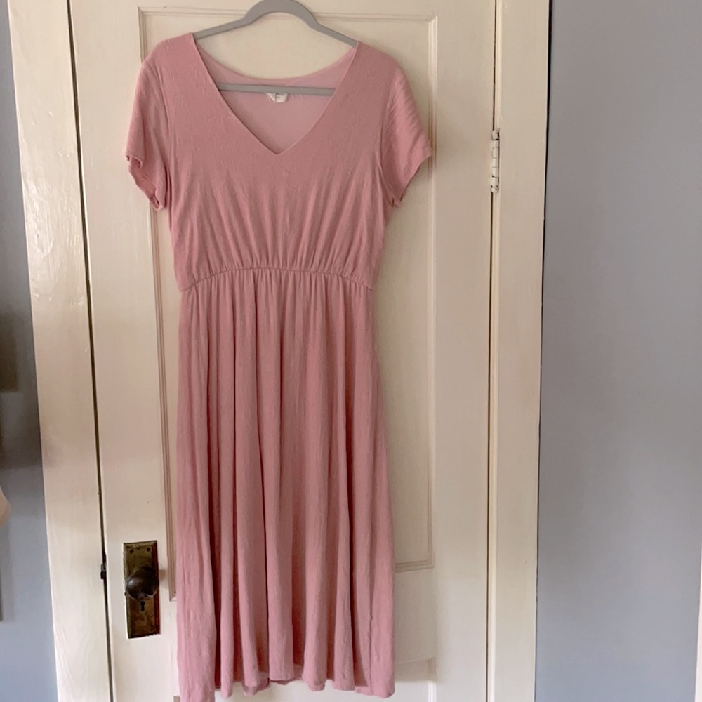 Rose Colored Embroidered Midi Dress